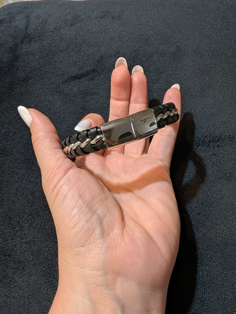 Black Braided & Silver Tone Men's Bracelet